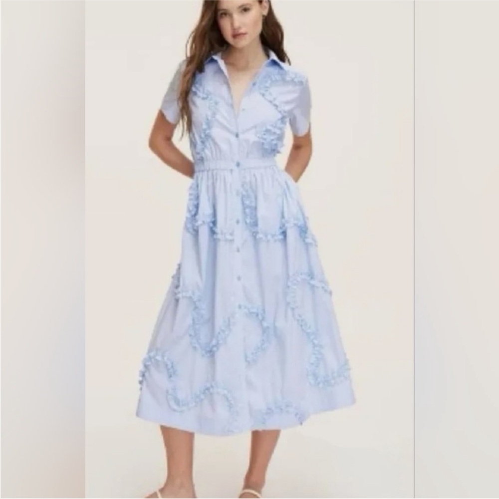 Kate Spade For Target Blue White Stripe Short Sleeve Ribbon Midi Shirtdress | Md
